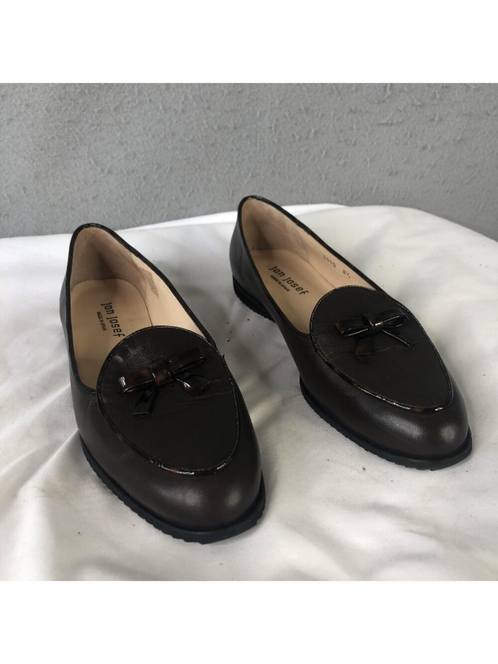 Jon Josef Shoes Womens Size 8.5 Brown Leather Bow Loafer Flats Spain 3840 Preppy